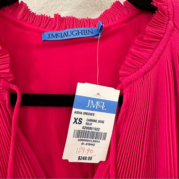 New NWT J.McLaughlin Aisha Dress in pink size XS pleated midi dress Carmine Rose - Picture 5 of 9